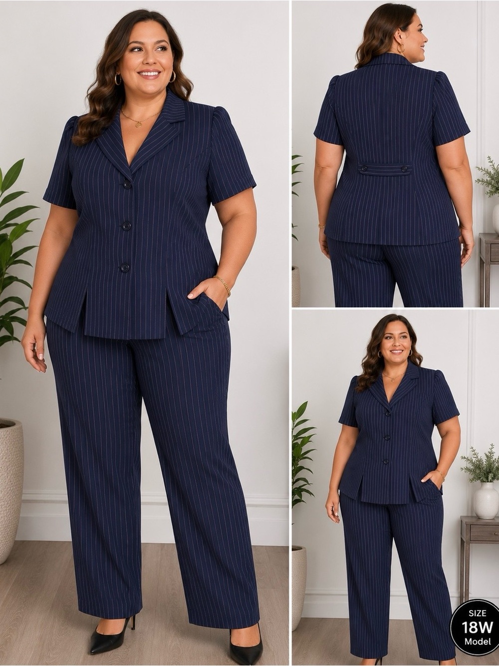 DBY Ltd II Navy Pink Pinstripe Pant Suit Set Women’s 18W XL